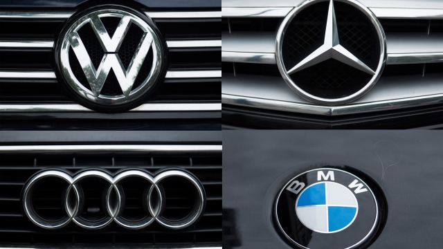 VW, Mercedes, Audi and BMW car emblems.