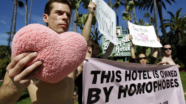 Protesters outside Brunei-owned Beverly Hills Hotel