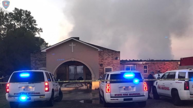 State Fire Marshal deputies on the scene of a church fire in Opelousas.
