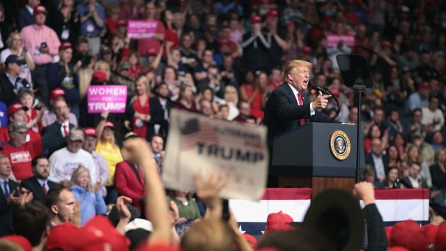 President Donald Trump speaks at a rally.