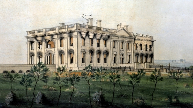 Historic image of the White House after fire