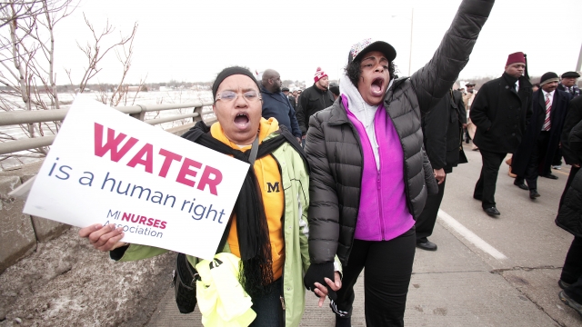 People participating in a march to highlight the push for clean water in Flint