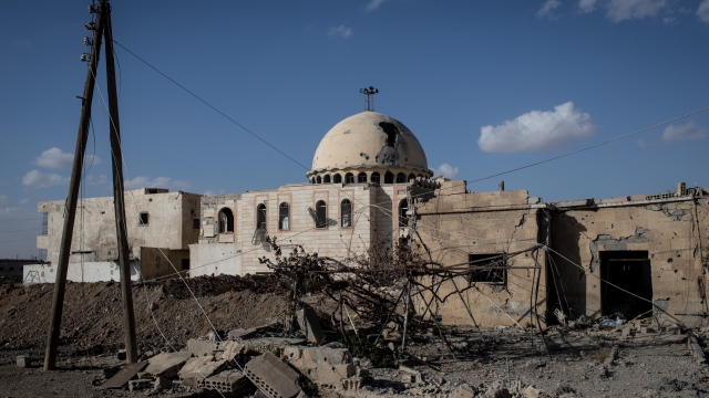 A destroyed mosque in Raqqa, Syria