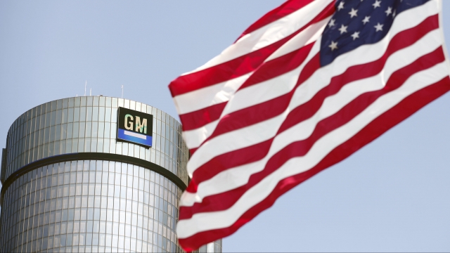 American flag in front of General Motors headquarters