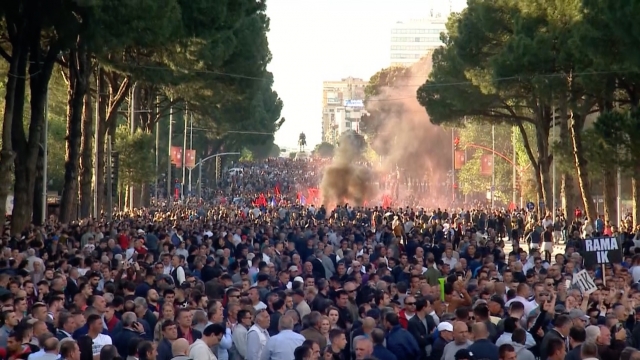 Opposition protesters gather in Albania