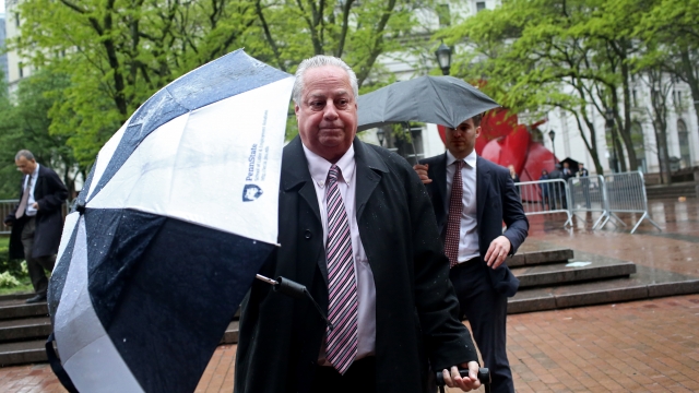 Lawyer for Officer Daniel Pantaleo enter One Police Plaza before his trial on May 13, 2019 in New York City.