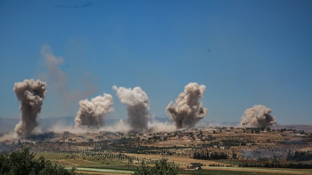 Aerial bombardment in Syrian Idlib province.