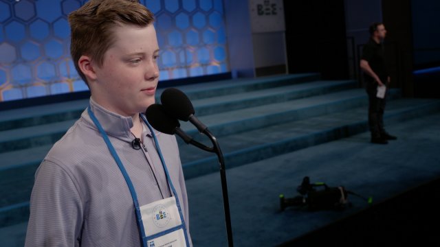 James Dover on stage at the Scripps National Spelling Bee