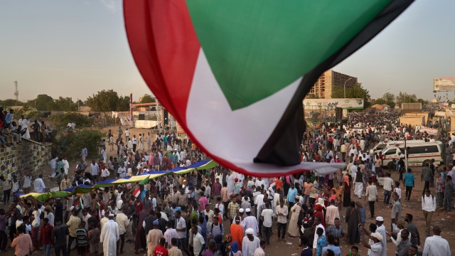 A flag is waved over the protest in Sudan