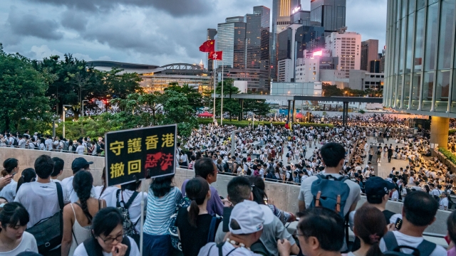 Protesters gather at Central Government Complex after a rally against a controversial extradition law proposal on June 9