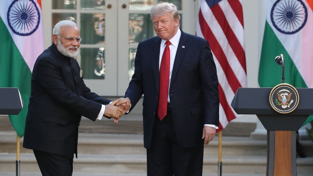 U.S. President Donald Trump and Indian Prime Minister Narendra Modi shake hands
