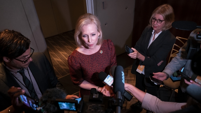 Sen. Kirsten Gillibrand talks to reporters