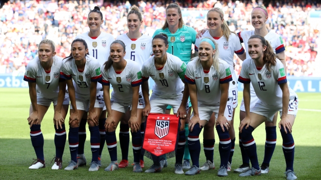 The USA players pose for a team photo prior to the 2019 FIFA Women's World Cup France group F match between USA and Chile.