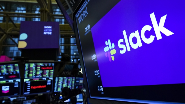 Slack logo at the New York Stock Exchange