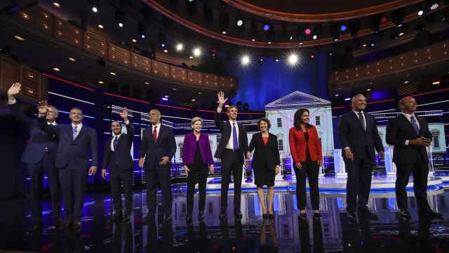 Candidates from the the first Democratic primary presidential debate for the 2020 election greet the crowd in Miami, Florida