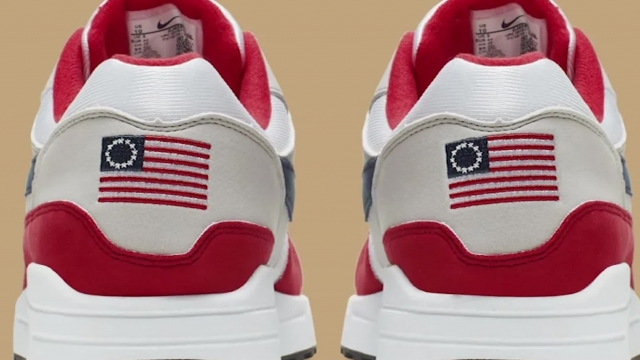 Nike sneaker featuring "Betsy Ross flag" on the heel
