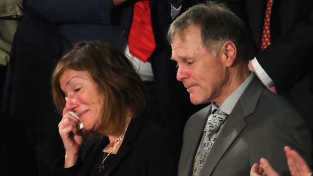Cindy and Fred Warmbier tear up during the State of the Union address where President Trump acknowledged them in 2018.