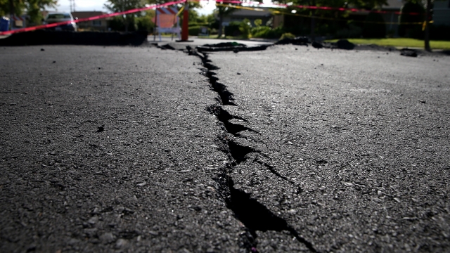 Crack in street after earthquake in California
