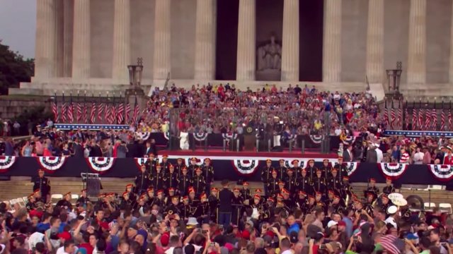 President Trump speaks to a crowd gathered at the Lincoln Memorial, July 4, 2019.