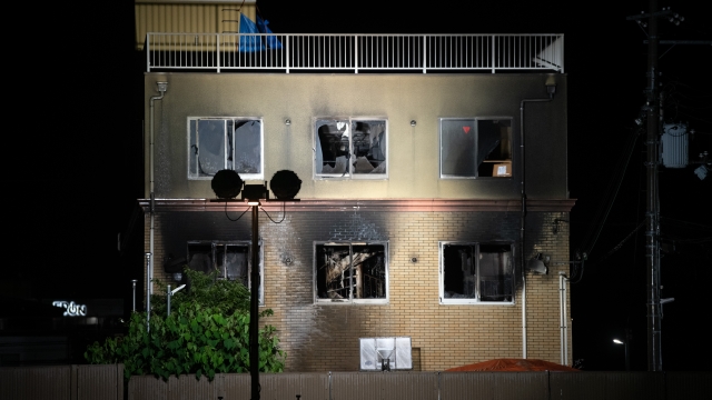 The Kyoto Animation studio building is pictured after being set ablaze by an arsonist on July 18, 2019 in Kyoto, Japan.