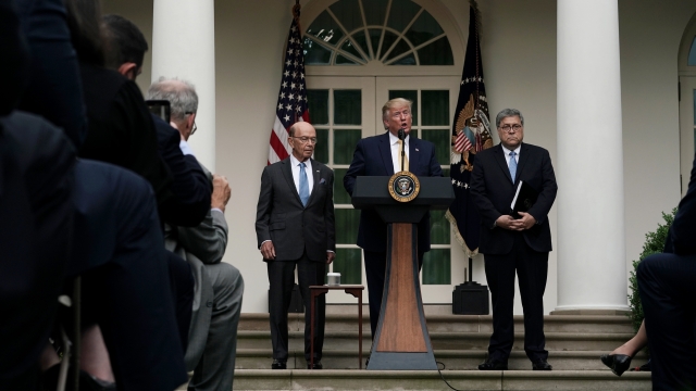 Wilbur Ross and William Barr with President Donald Trump