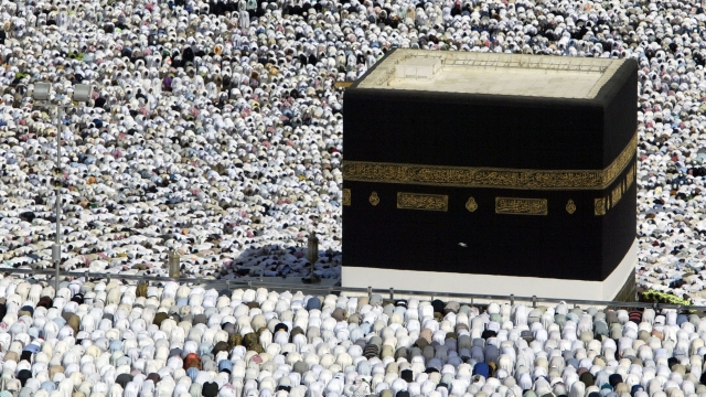 Muslim pilgrims attend a Friday prayer at the Kaaba in Mecca, Saudi Arabia.