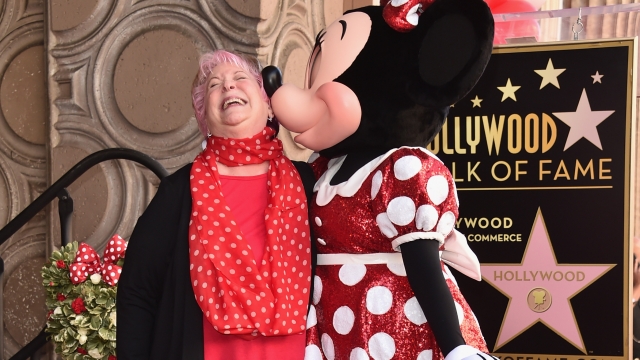 Russi Taylor and a Minnie Mouse mascot