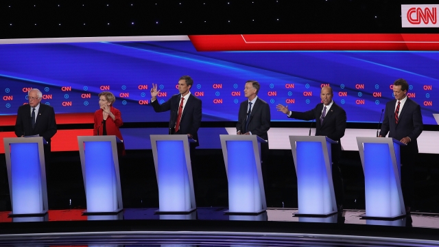 Democratic presidential candidates on debate stage