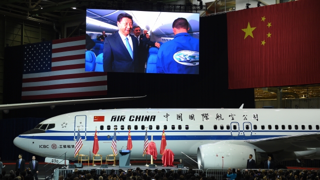Chinese President Xi Jinping tours a Boeing assembly line in Seattle in 2015.