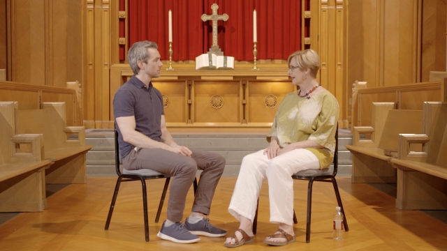Chance Seales talks with Pastor Julie Pennington-Russell
