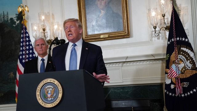 President Donald Trump makes remarks at the White House next to U.S. Vice President Mike Pence on August 5, 2019