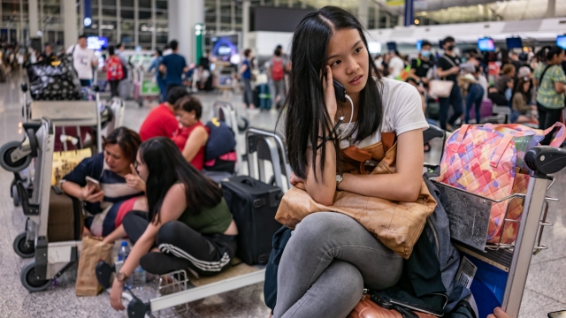 Stranded passengers at Hong Kong's airport