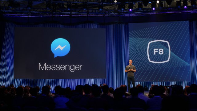Mark Zuckerberg gives a presentation about Facebook Messenger