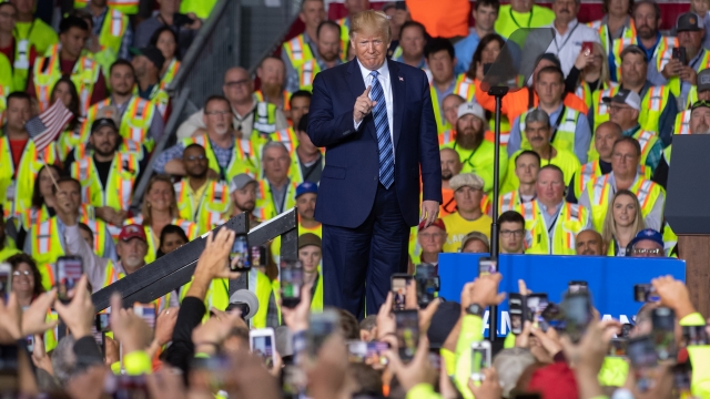 US President Donald Trump speaks to 5000 contractors at the Shell Chemicals Petrochemical Complex on August 13, 2019