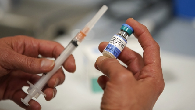 A one dose bottle of measles, mumps and rubella virus vaccine
