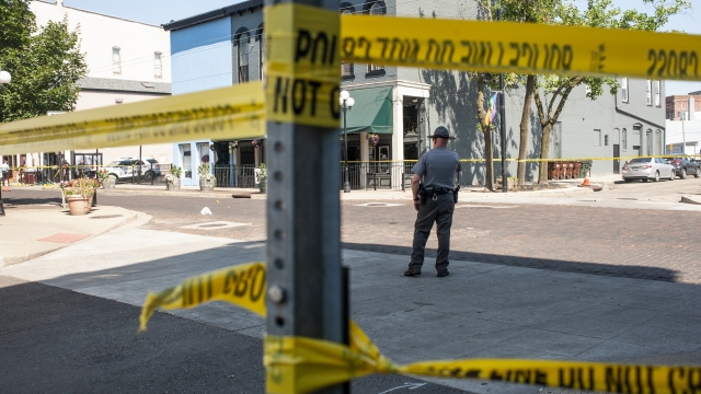 Police tape at the scene of a mass shooting in Dayton, Ohio.