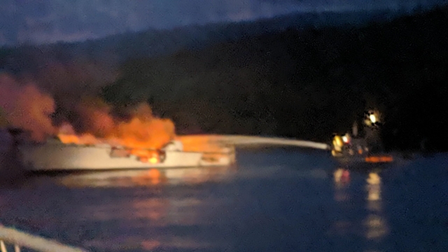 Santa Barbara County Fire responds to the boat fire off the coast of Southern California
