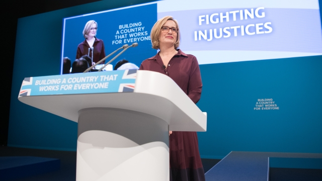 Amber Rudd delivers her keynote speech at a Conservative Party Conference