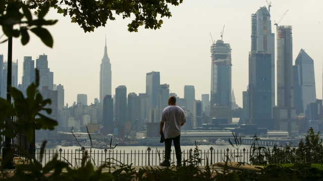 Man looks at New York City skyline
