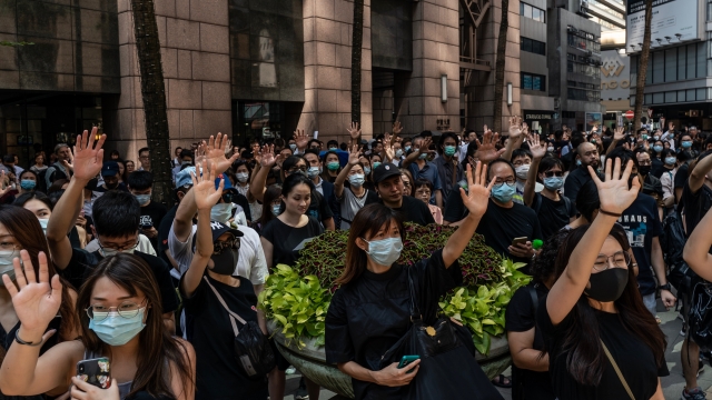 Pro-democracy protesters gather during a rally at Central district on October 2, 2019 in Hong Kong