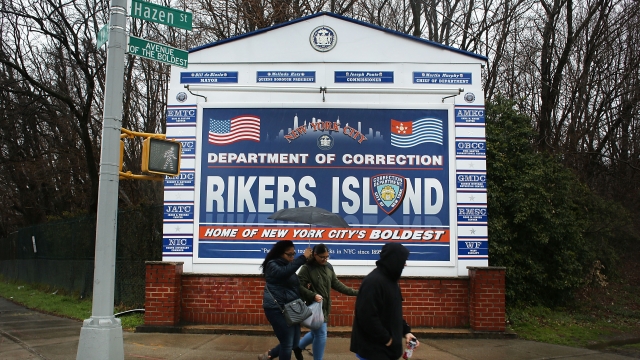 Sign at the entrance of jail complex Rikers Island