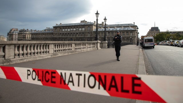 Police block the bridge near Paris Police headquarters