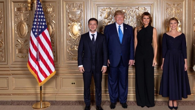 Ukrainian President Volodymyr Zelenskyy, U.S. President Donald Trump, Melania Trump and Olena Zelenska