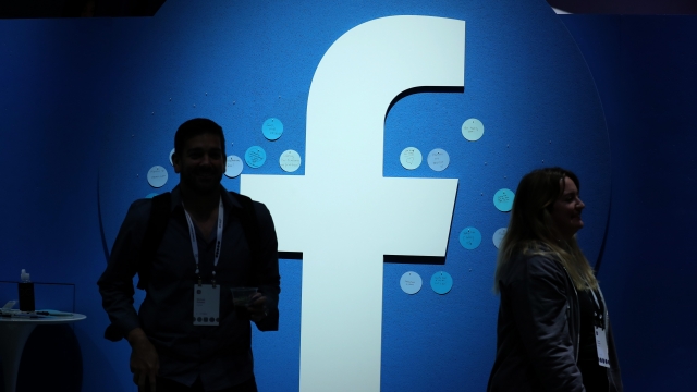 Facebook's logo is shown during the F8 Facebook Developers conference in April, 2019