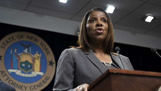 New York Attorney General Letitia James speaks during a press conference.