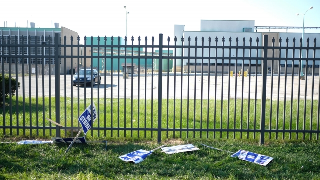 Picket signs at strike-shuttered General Motors Powertrain Plant in Toledo, Ohio.
