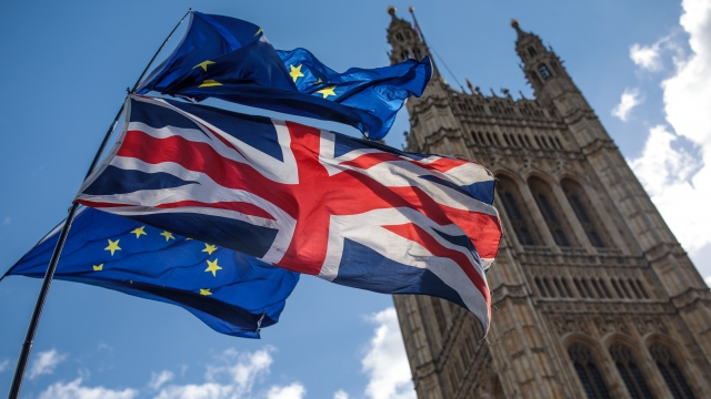 U.K. and EU flags outside British parliament