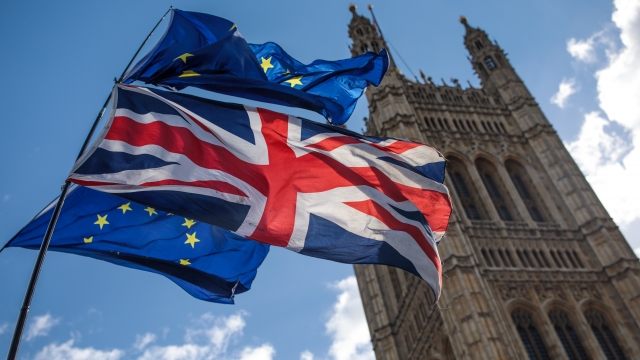 U.K. and EU flags outside Parliament