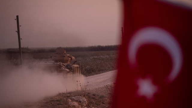 Turkish military vehicle heads toward Syrian border