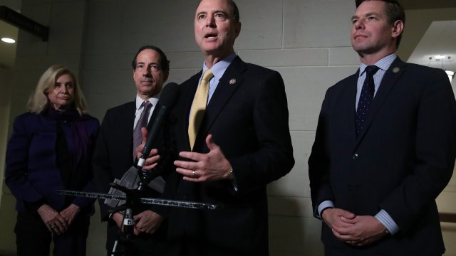 U.S. House Intelligence Committee Chair Representative Adam Schiff speaks to members of media after a deposition